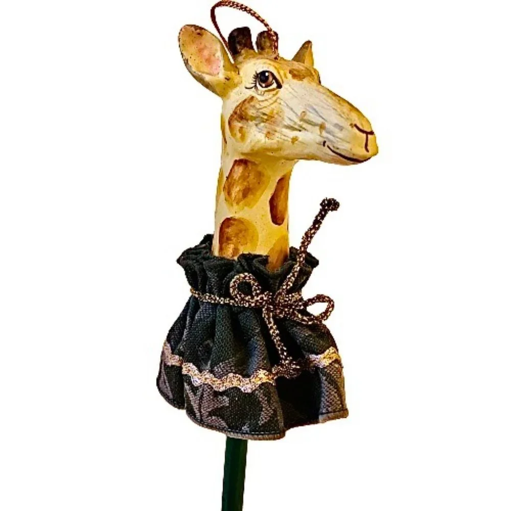 Christmas Ornament Giraffe on a Dress on a Stick Wood Animal